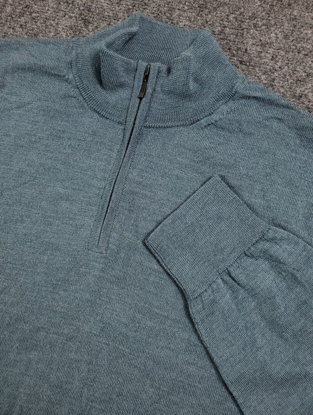 Charles Tyrwhitt Merino Wool Quarter Zip Sweater XL Slate Blue Pullover Moc Neck